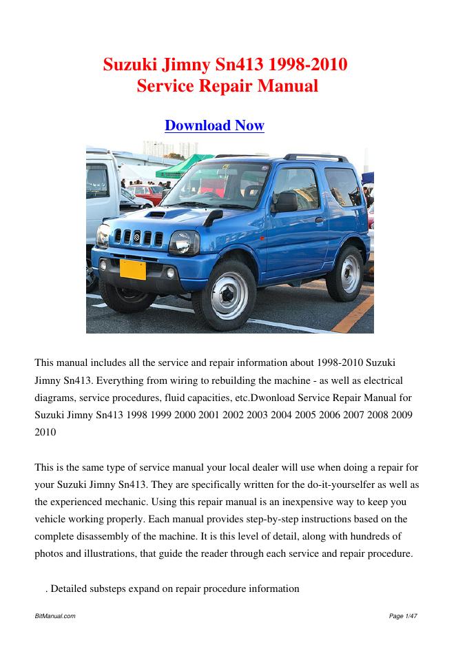 Suzuki Jimny Sn413 1998-2010 服务维修手册