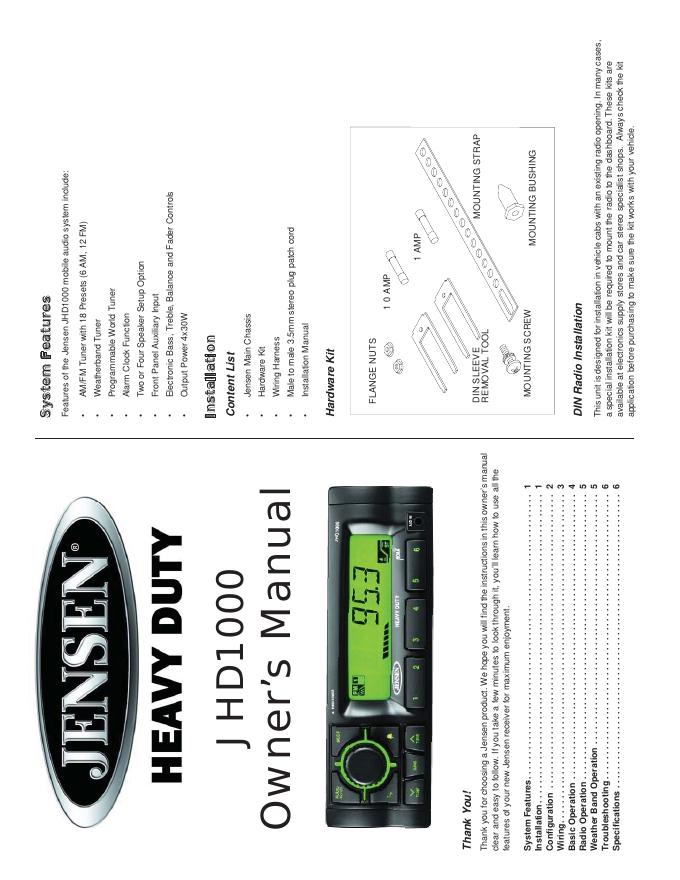 Jensen JHD1000移动音响系统使用手册