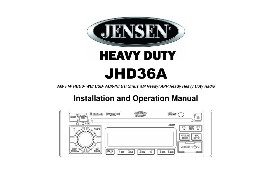 Jensen JHD36A车载音响系统安装和操作手册