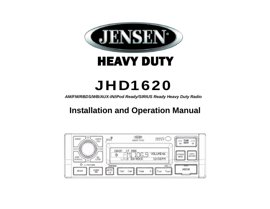Jensen JHD1620汽车音响安装及操作手册