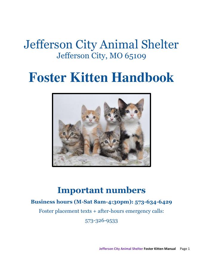Jefferson City Animal Shelter 猫咪寄养手册