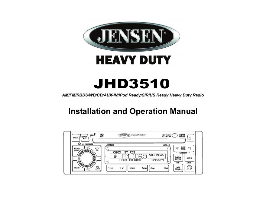 Jensen JHD3510 重型收音机安装和操作手册
