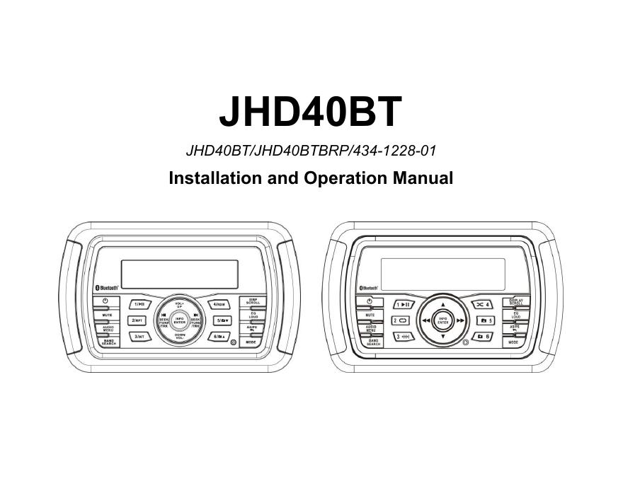 JHD40BT/JHD40BTBRP安装和操作手册
