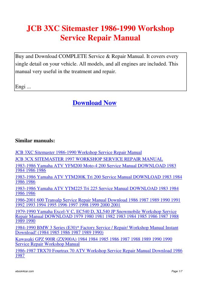 JCB 3XC Sitemaster 1986-1990 维修手册