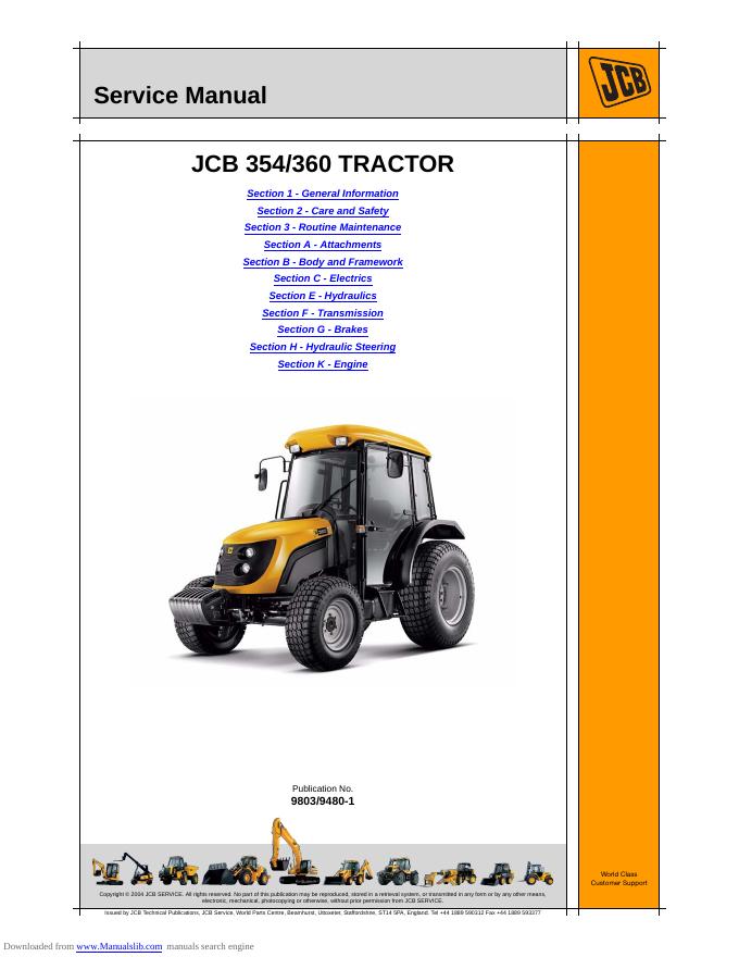 JCB 354/360 TRACTOR 使用手册