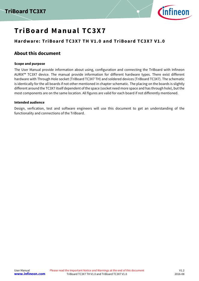 TriBoard TC3X7 TH V1.0和TriBoard TC3X7 V1.0用户手册