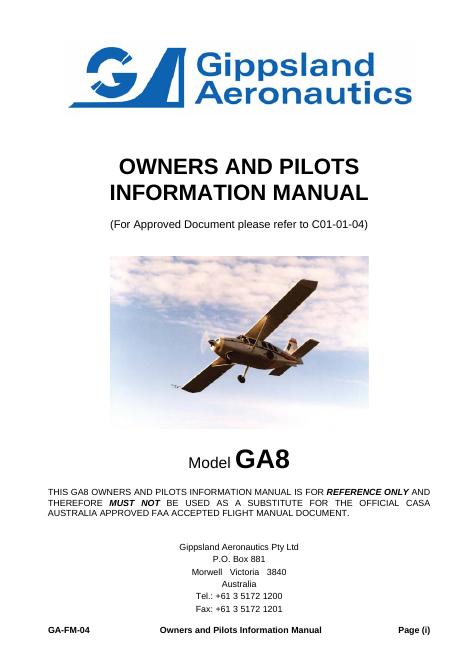 Gippsland Aeronautics GA8 飞行手册