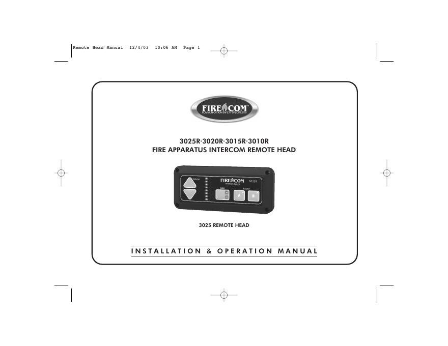 3025R 3020R 3015R 3010R消防车车载对讲机遥控头安装和操作手册
