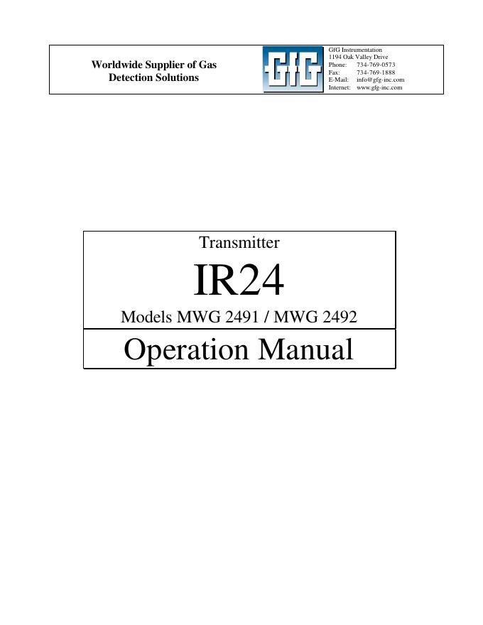 IR24型气体检测器操作手册