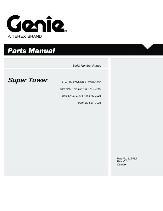 Super Tower Serial Number Range Parts Manual