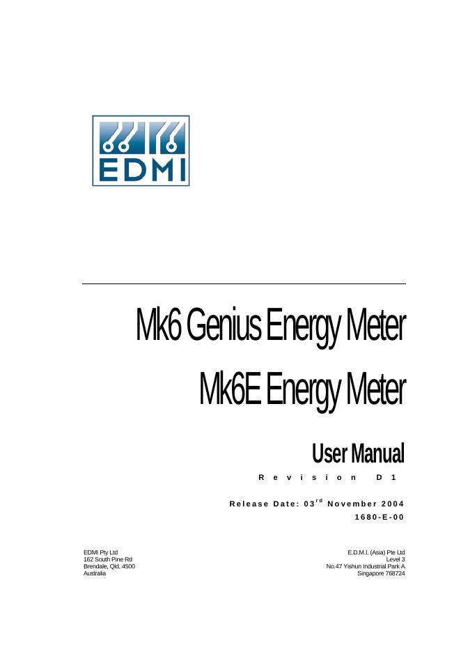 Mk6 Genius电能表/Mk6E电能表使用手册