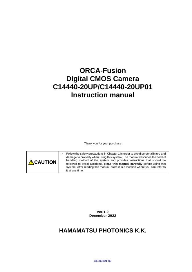 ORCA-Fusion 数字 CMOS 相机 C14440-20UP/C14440-20UP01 使用手册