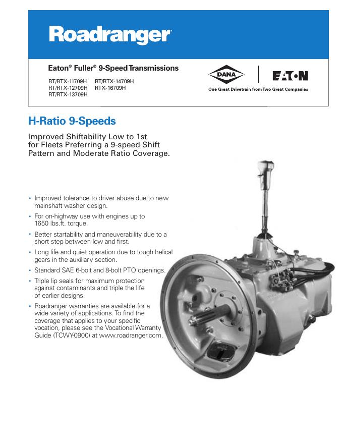 Eaton RT/RTX-11709H,RT/RTX-12709H,RT/RTX-13709H,RT/RTX-14709H,RTX-16709H H-Ratio 9-Speeds 汽车变速箱