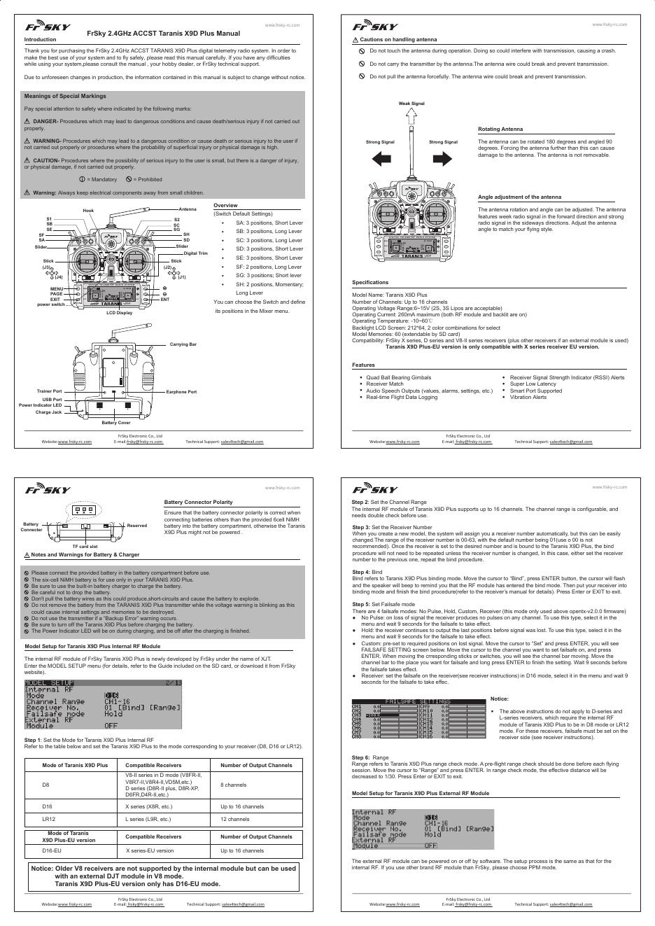 FrSky 2.4GHz ACCST Taranis X9D Plus数字遥控器使用手册