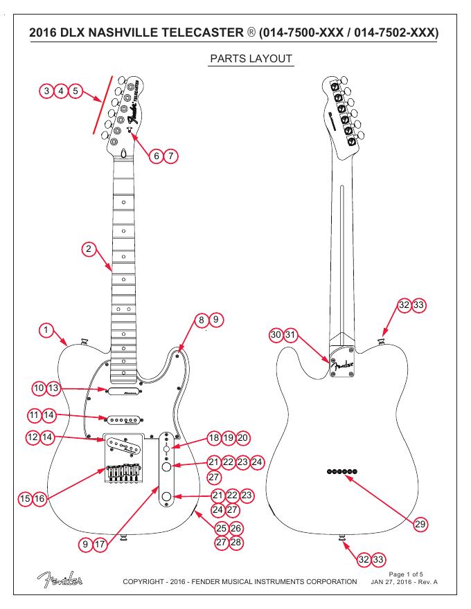 014-7500-XXX/014-7502-XXX型号吉他的零件清单