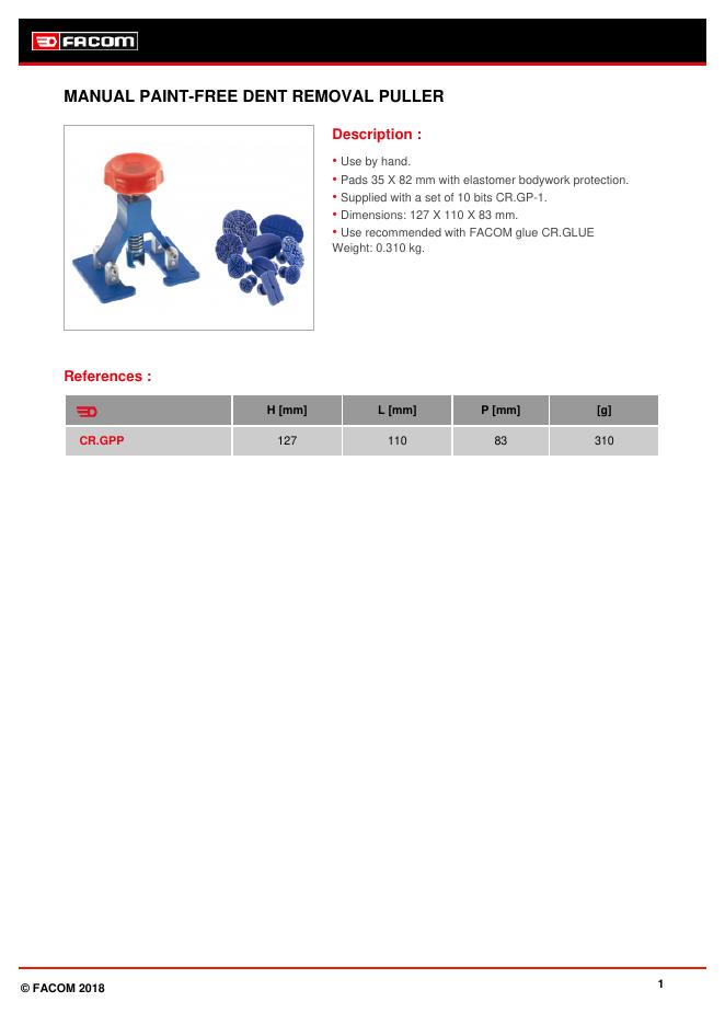 CR.GPP 手动汽车凹痕修复工具