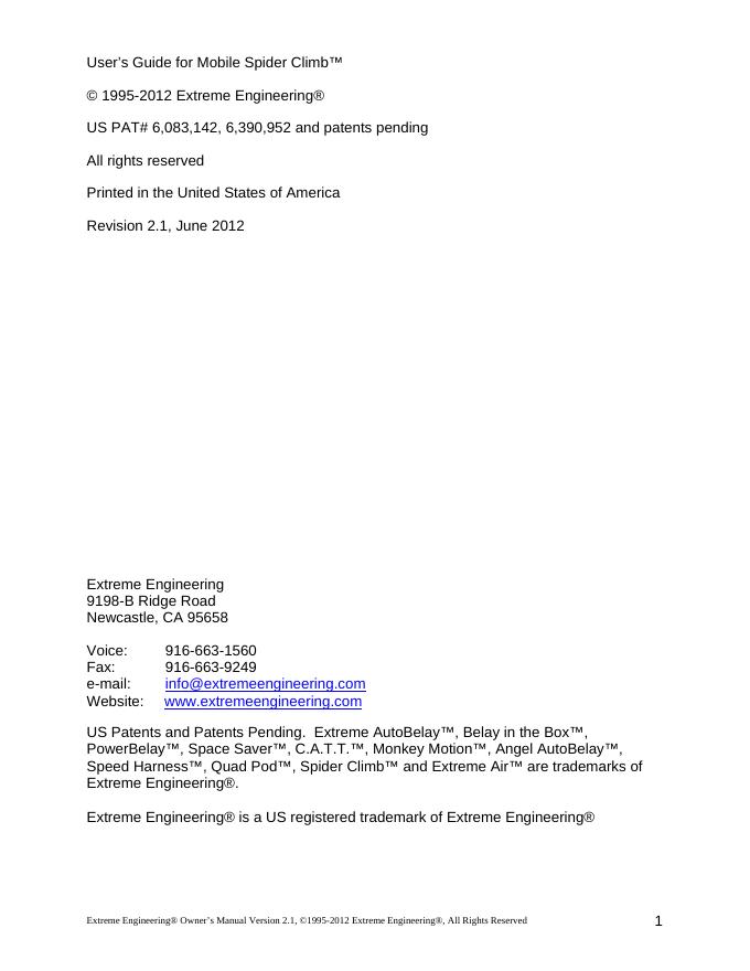 Extreme Engineering® Mobile Spider Climb™ 用户手册