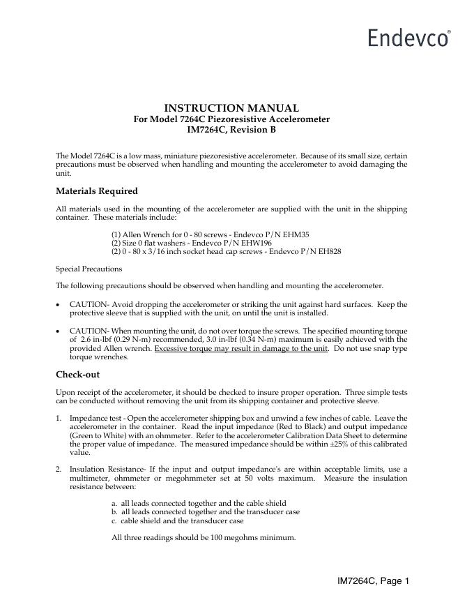 7264C型号加速度计使用手册