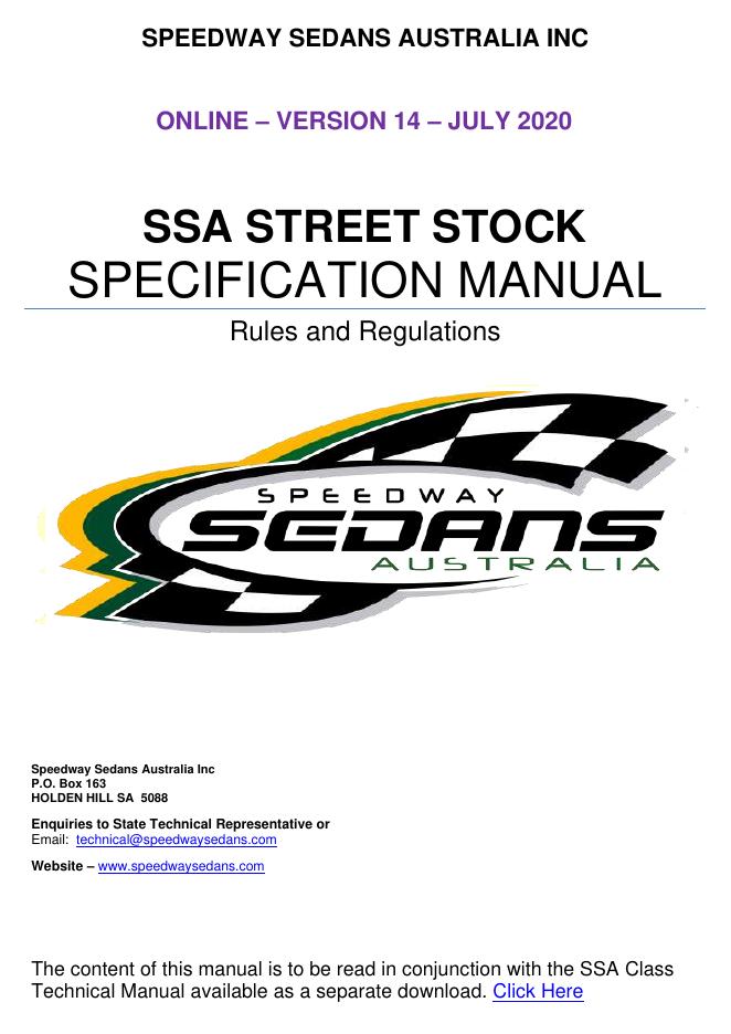 SSA STREET STOCK SPECIFICATION MANUAL