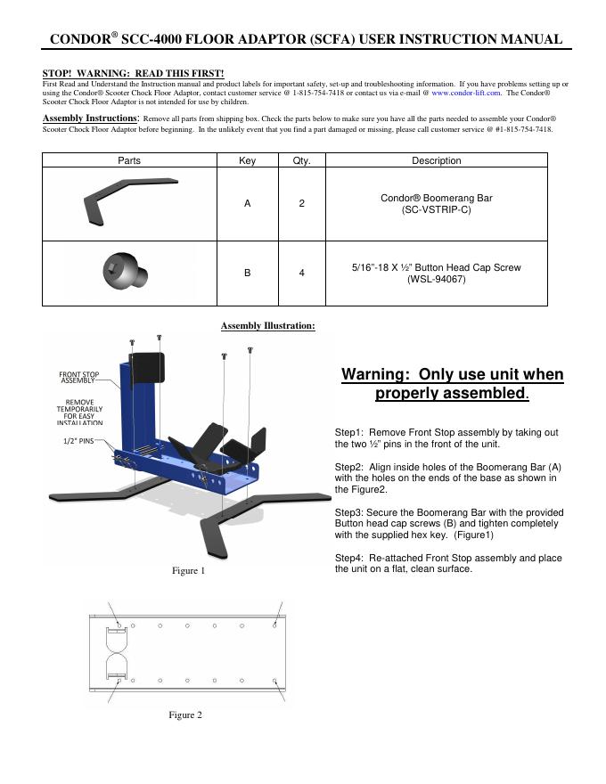 Condor® Scooter Chock Floor Adaptor 用户手册