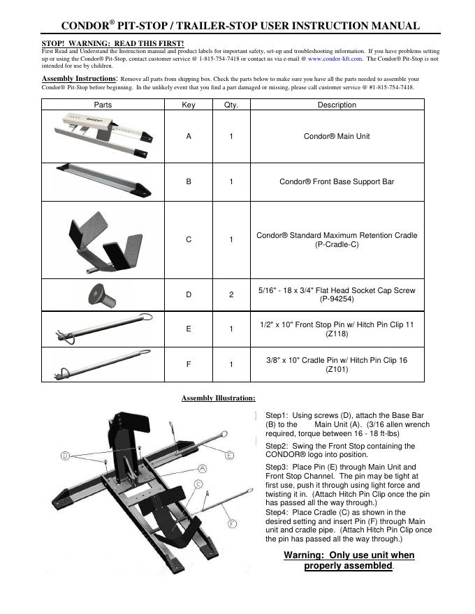 Condor® Pit-Stop/Trailer-Stop用户手册