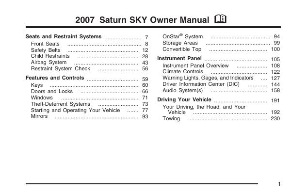 2007款Saturn Sky车主手册