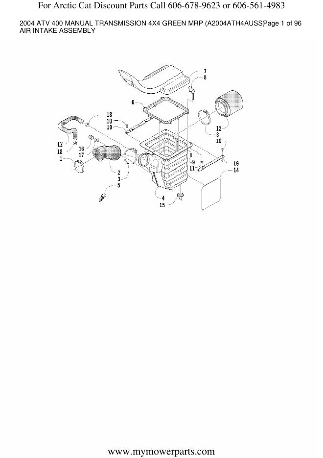 2004 年 Arctic Cat ATV 400 手动变速器 4X4 绿色 MRP(A2004ATH4AUSS)的零件清单