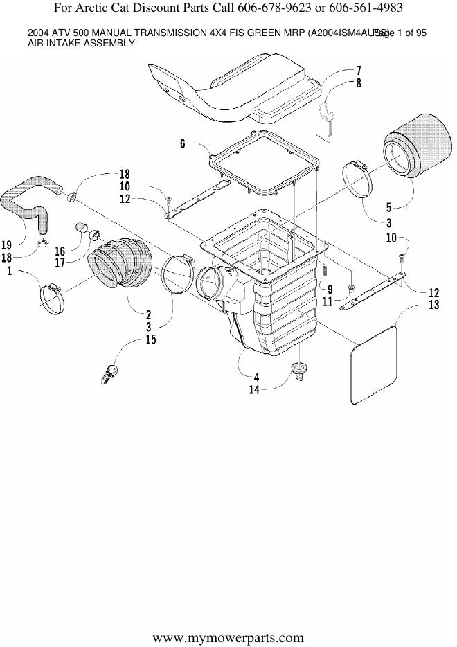 2004年Arctic Cat ATV 500 MANUAL TRANSMISSION 4X4 FIS GREEN MRP的零件清单
