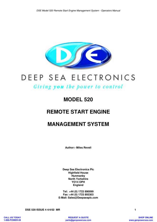 DSE Model 520远程启动发动机管理系统-操作手册