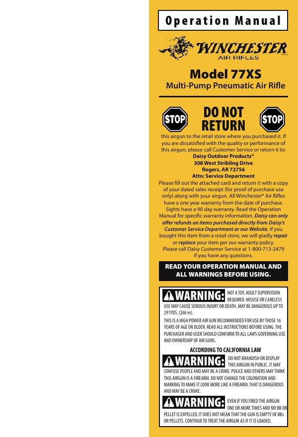 Model 77XS Multi-Pump Pneumatic Air Rifle操作手册