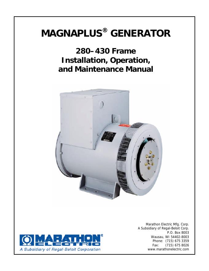 MAGNAPLUS® GENERATOR 280–430 Frame Installation,Operation,and Maintenance Manual
