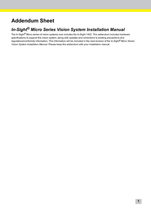 In-Sight® Micro系列视觉系统安装手册附录表格