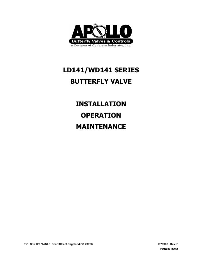Apollo LD141/WD141系列蝶阀安装、使用、维护手册