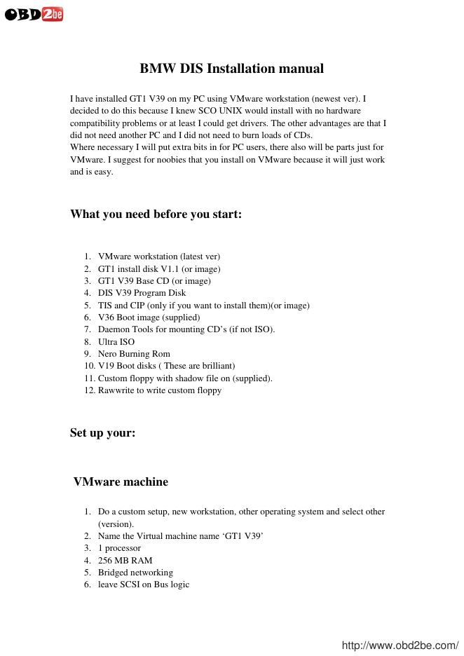BMW DIS Installation manual