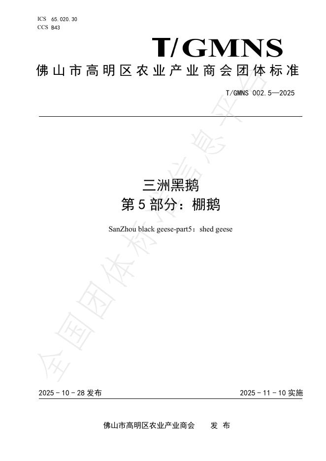 T/GMNS 002.5-2025 三洲黑鹅 第5部分：棚鹅