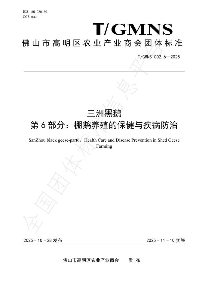T/GMNS 002.6-2025 三洲黑鹅 第6部分：棚鹅养殖的保健与疾病防治