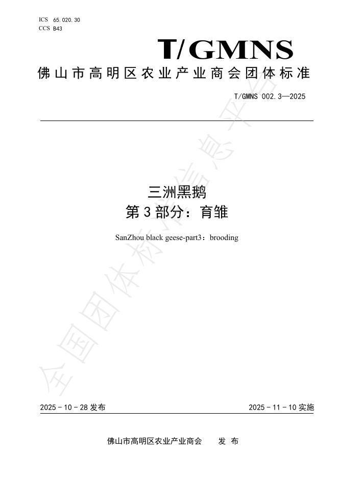 T/GMNS 002.3-2025 三洲黑鹅 第3部分：育雏