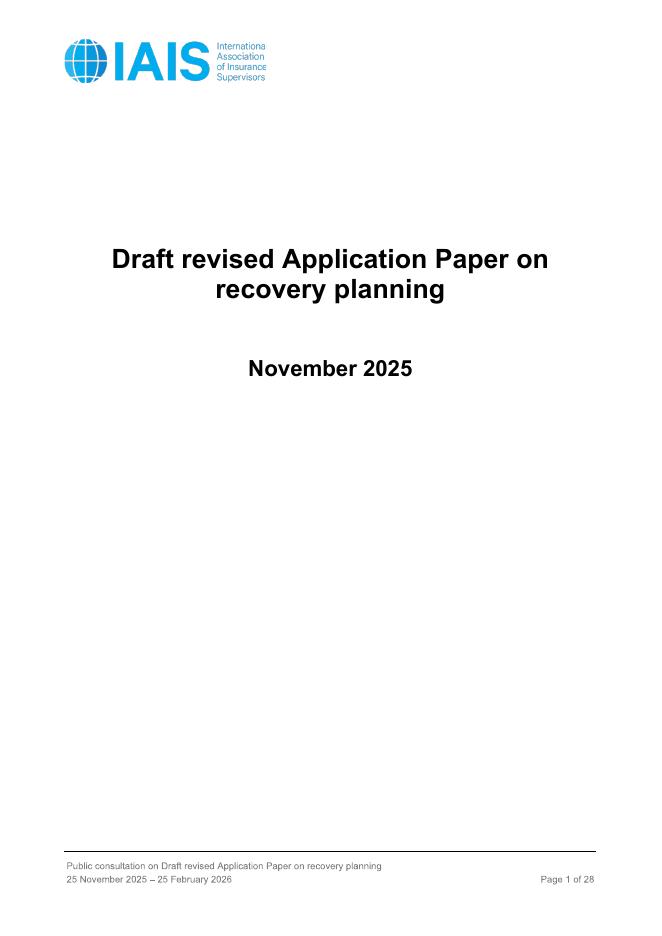 国际保险监督官协会（IAIS）：2025年草拟修订后的恢复规划申请文件报告（英文版）海报