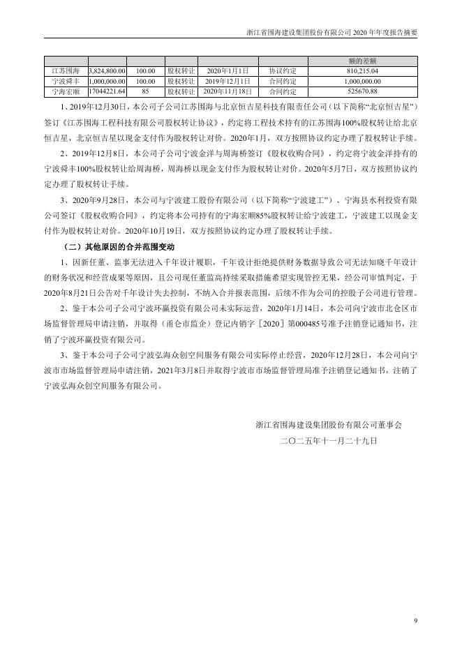 002586-*ST围海：2020年年度报告摘要_第9页