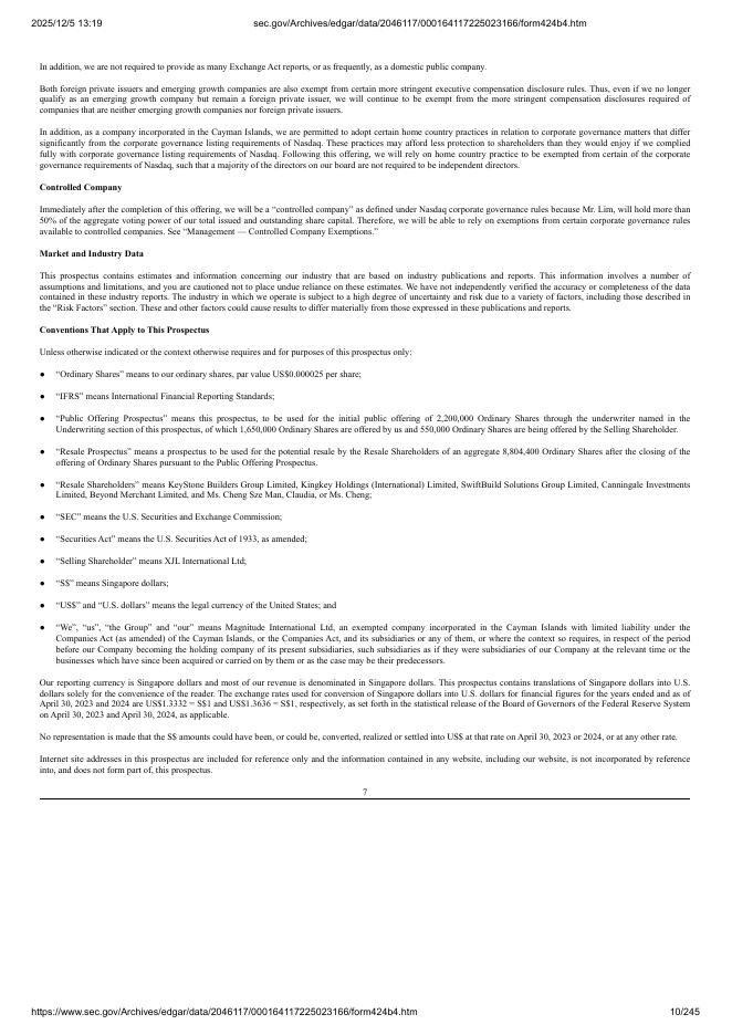 Magnitude International Ltd美股纳斯达克IPO上市招股说明书_第10页