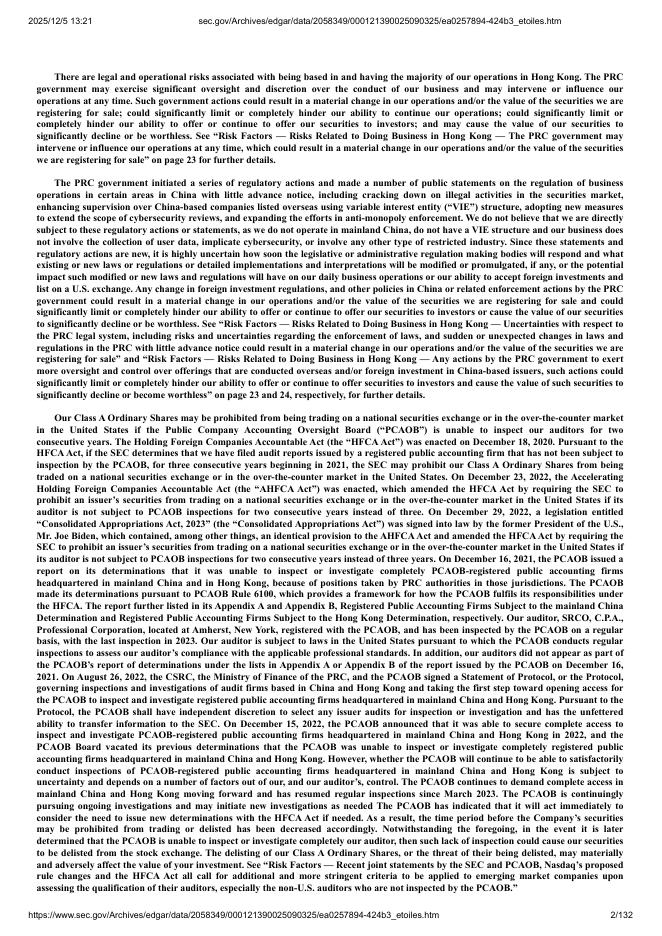 Etoiles Capital Group Co., Ltd美股纳斯达克IPO上市招股说明书_第2页