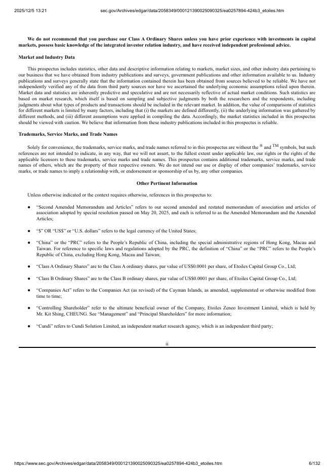 Etoiles Capital Group Co., Ltd美股纳斯达克IPO上市招股说明书_第6页