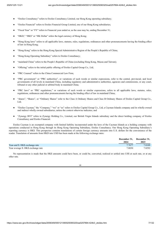 Etoiles Capital Group Co., Ltd美股纳斯达克IPO上市招股说明书_第7页