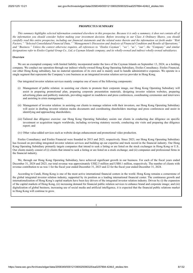 Etoiles Capital Group Co., Ltd美股纳斯达克IPO上市招股说明书_第8页