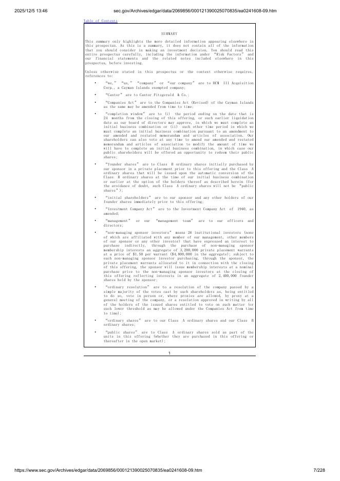 HCM III Acquisition Corp美股纳斯达克IPO上市招股说明书_第7页