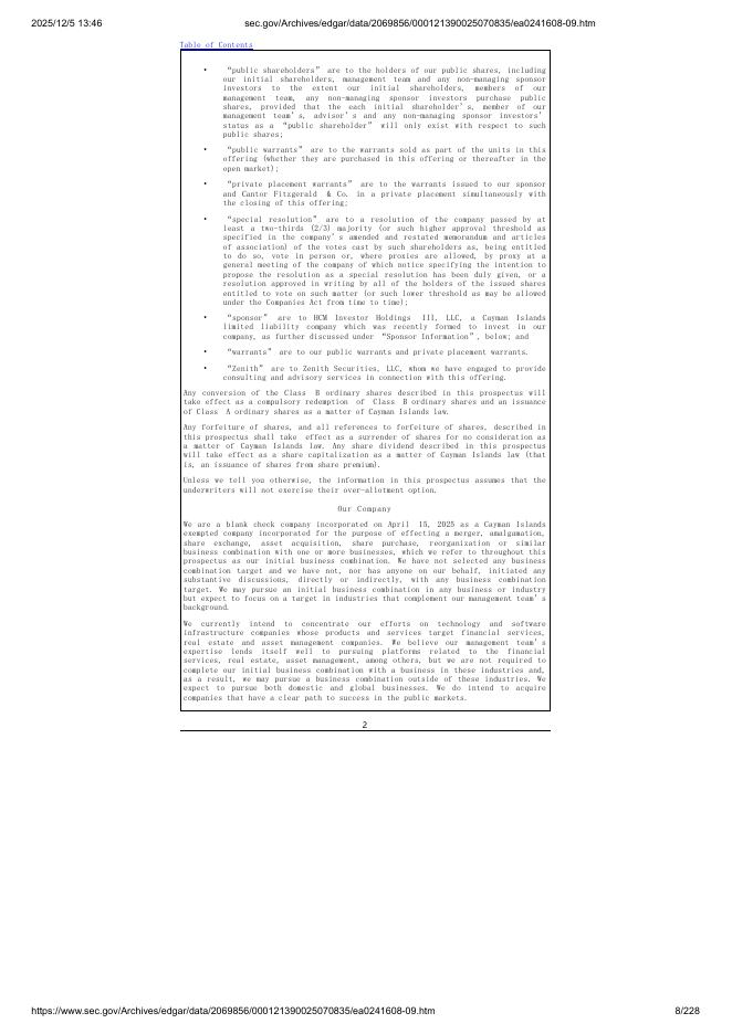 HCM III Acquisition Corp美股纳斯达克IPO上市招股说明书_第8页