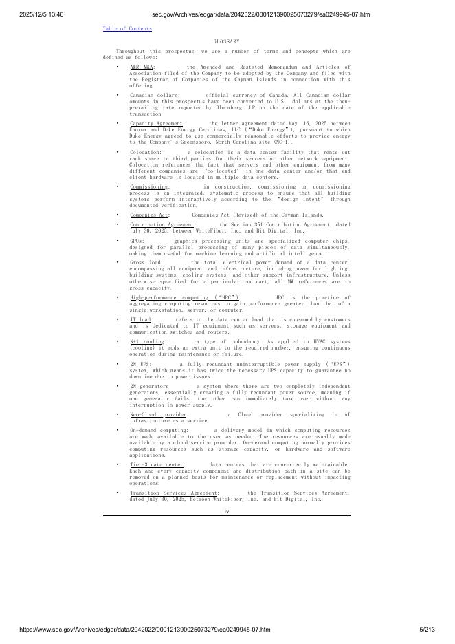 WhiteFiber, Inc.美股纳斯达克IPO上市招股说明书_第5页