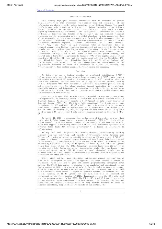 WhiteFiber, Inc.美股纳斯达克IPO上市招股说明书_第6页