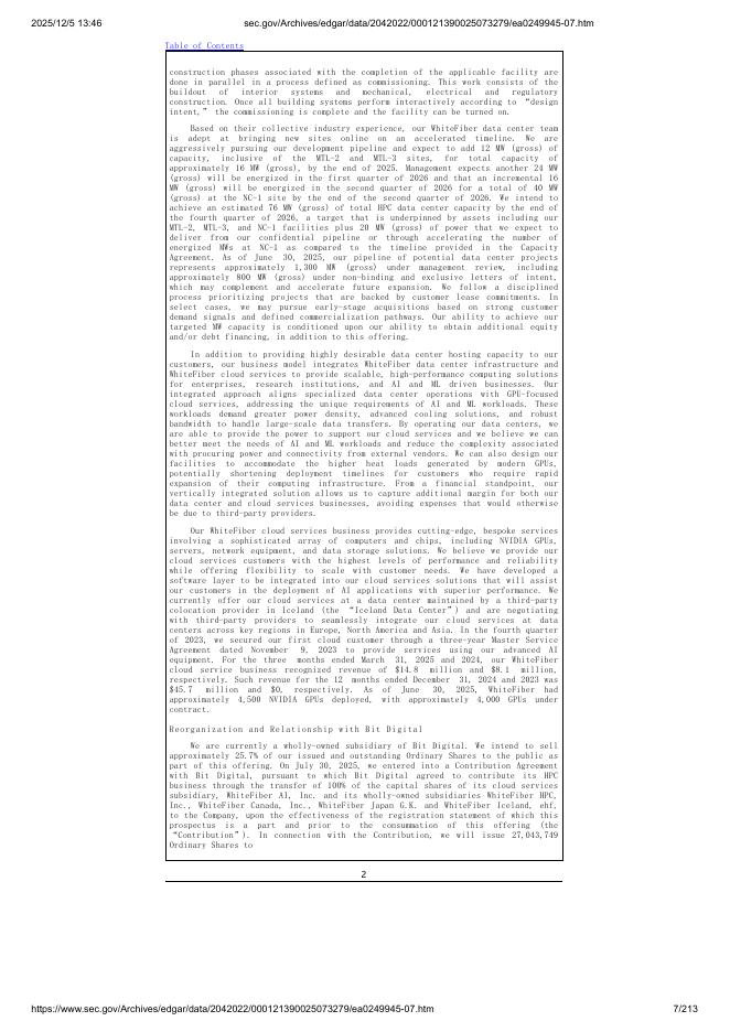 WhiteFiber, Inc.美股纳斯达克IPO上市招股说明书_第7页