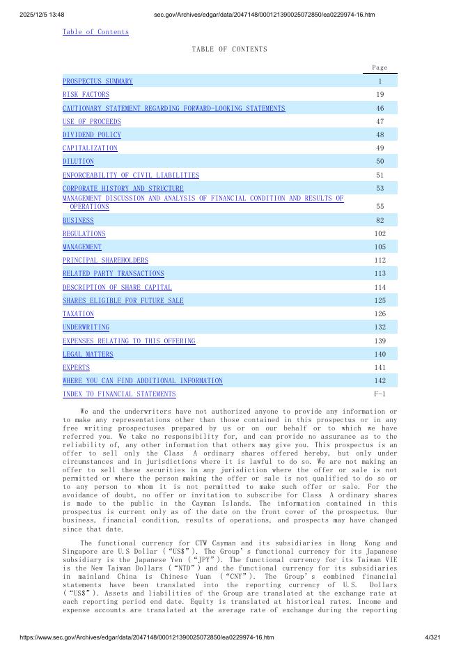 CTW Cayman美股纳斯达克IPO上市招股说明书_第4页